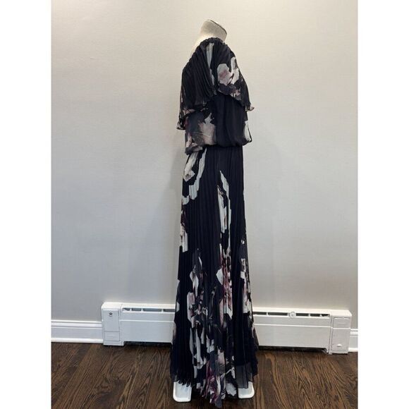 Xscape Off-Shoulder Floral Chiffon Dress in Navy Size 12 - Picture 3 of 5